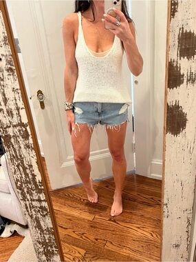 aerie Cream Knit Scoop Neck Tank